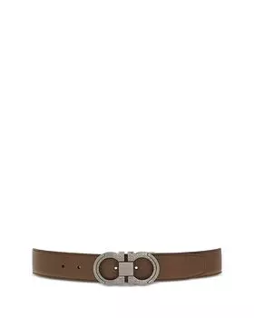 Мужской двусторонний кожаный ремень Double Gancini Ferragamo, коричневый