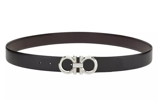 Мужской двусторонний кожаный ремень FERRAGAMO, черный/ореховый