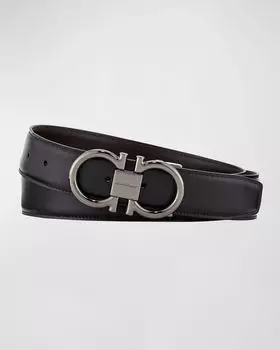 Мужской двусторонний кожаный ремень Gancini Double-Gancini Ferragamo, цвет Black