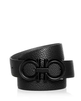Мужской двусторонний кожаный ремень с черной пряжкой Salvatore Ferragamo Gancini с двойной пряжкой, черный