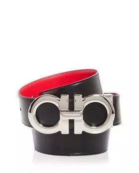 Мужской двусторонний кожаный ремень с двойной пряжкой Gancini Ferragamo