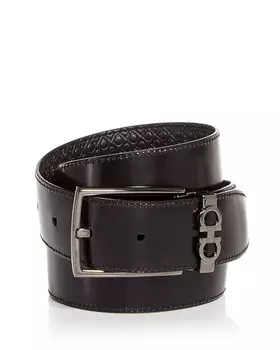 Мужской двусторонний кожаный ремень с тиснением Gancini Salvatore Ferragamo, черный