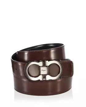 Мужской двусторонний кожаный ремень Salvatore Ferragamo с двойной пряжкой Gancini, мультиколор