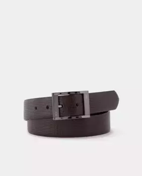 Мужской двусторонний ремень из фактурной кожи коричнево-черного цвета Roberto Verino, темно-коричневый