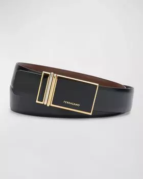 Мужской двусторонний ремень из мягкой телячьей кожи Ferragamo, цвет Nero