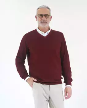 Мужской джемпер 100% из тонкой шерсти мериноса бордового цвета с V-образным вырезом Wickett Jones, бордовый