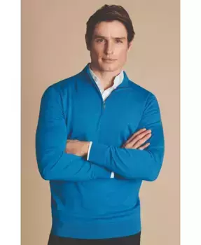 Мужской джемпер с молнией из чистой мериносовой шерсти Charles Tyrwhitt, синий