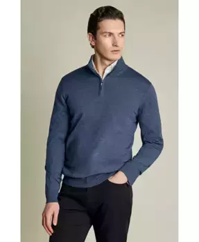 Мужской джемпер с молнией из чистой мериносовой шерсти Charles Tyrwhitt, синий