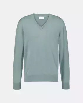 Мужской джемпер с V-образным вырезом из гладкой мериносовой шерсти Emidio Tucci, светло-зеленый