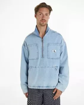 Мужской джинсовый анорак с воротником на молнии и карманом-кенгуру Calvin Klein Jeans, светло-синий