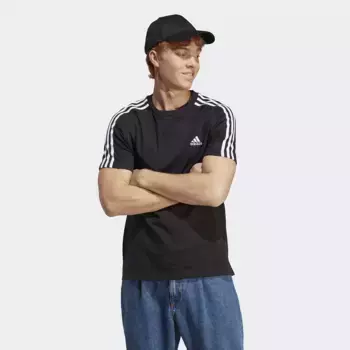 Мужской Essentials Single Jersey 3 Stripes Футболка Adidas, черный/белый