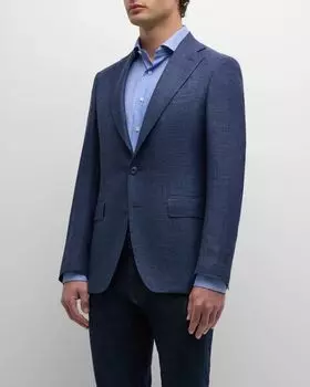 Мужской фактурный пиджак из смесовой шерсти Canali, цвет Blue