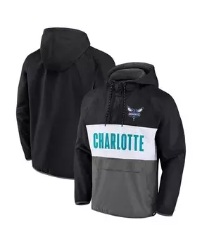 Мужской фирменный черно-серый худи Charlotte Hornets Team Leader Iconic Colorblock Anorak с капюшоном с молнией на четверть и реглан Fanatics