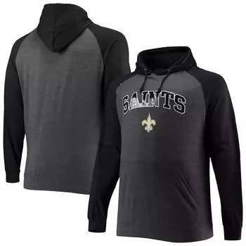 Мужской фирменный черный/темно-серый New Orleans Saints Big & Tall легкий пуловер с капюшоном реглан Fanatics