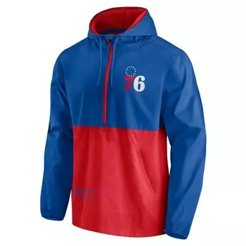 Мужской фирменный королевский/красный анорак Philadelphia 76ers, ветровка с молнией на половину длины, куртка с капюшоном Fanatics