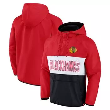 Мужской фирменный красный/черный анорак Chicago Blackhawks со стрелком наотмашь, защитником, толстовка с капюшоном и реглан, куртка с молнией на четверть Fanatics