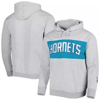 Мужской фирменный пуловер с капюшоном цвета серого вереска Charlotte Hornets с надписью French Terry Fanatics