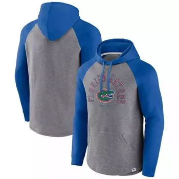 Мужской фирменный пуловер с капюшоном реглан Royal/Heather Grey Florida Gators Fanatics