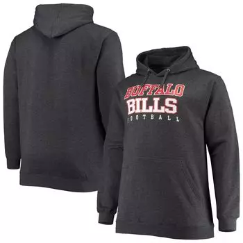 Мужской фирменный тренировочный пуловер с капюшоном и темно-серым принтом Buffalo Bills Big & Tall Fanatics