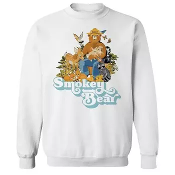 Мужской флис с рисунком Smokey Bear в стиле ретро и выцветанием Licensed Character, белый