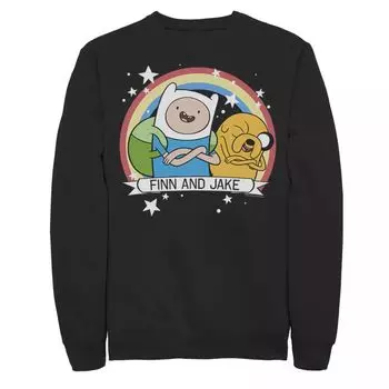 Мужской флисовый флис с радужным баннером Cartoon Network Adventure Time Финн и Джейк Licensed Character, черный