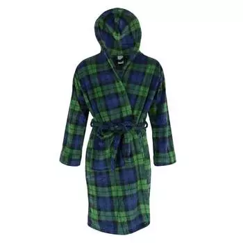 Мужской флисовый халат с капюшоном и фланелью Wanted, цвет navy/green plaid