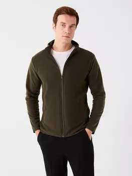 Мужской флисовый кардиган с воротником-стойкой и длинными рукавами LCWAIKIKI Classic, хаки