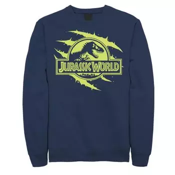 Мужской флисовый пуловер с графическим логотипом Jurassic World Neon Slash T-Rex Fossil Logo Licensed Character, синий