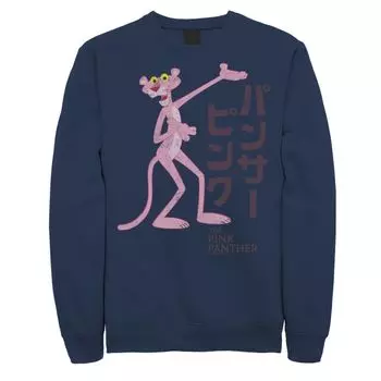 Мужской флисовый пуловер с графическим логотипом Pink Panther Kanji Portrait Licensed Character, синий