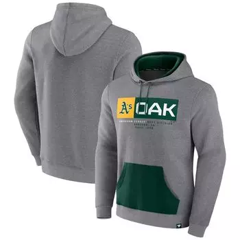 Мужской флисовый пуловер с капюшоном Fanatics серого цвета с логотипом Oakland Athletics Iconic Steppin Up