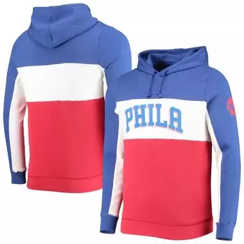 Мужской флисовый пуловер с капюшоном Junk Food синего/белого цвета Philadelphia 76ers Wordmark Colorblock