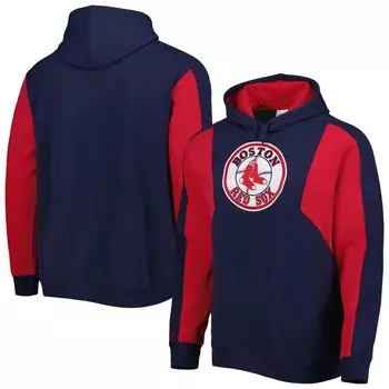 Мужской флисовый пуловер с капюшоном Mitchell & Ness Navy/Red Boston Red Sox с цветными блоками