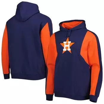Мужской флисовый пуловер с капюшоном Mitchell & Ness темно-оранжевого цвета Houston Astros с цветными блоками