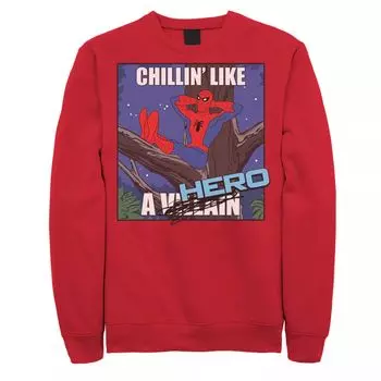 Мужской флисовый пуловер с рисунком Marvel Spider-Man Chillin' Like A Hero с портретом и вычеркиванием