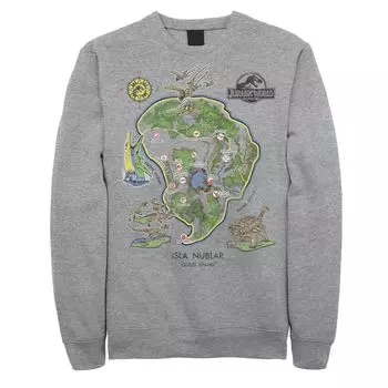 Мужской флисовый пуловер с рисунком «Мир Юрского периода» Isla Nublar Map Licensed Character