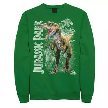 Мужской флисовый пуловер с рисунком «Парк Юрского периода» Velociraptor Green Sketch Licensed Character