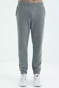 Мужской флисовый спортивный костюм на шнуровке серого меланжевого цвета с вышитым логотипом и потайной молнией AIR JONES