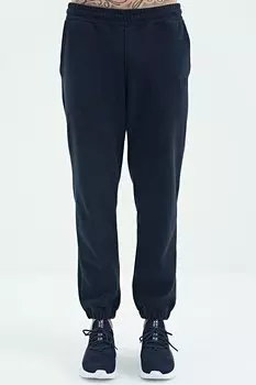 Мужской флисовый спортивный костюм на шнуровке темно-синего цвета с вышитым логотипом и потайной молнией AIR JONES