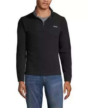 Мужской флисовый свитер для высоких в любую погоду с застежкой-молнией на четверть длины Lands' End, черный