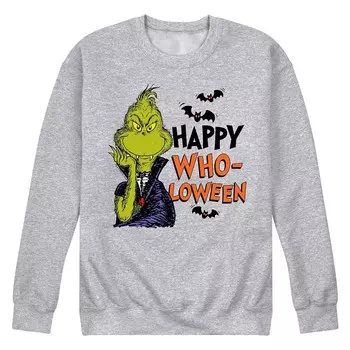 Мужской флисовый свитшот Dr. Seuss Grinch Happy Who-Loween Licensed Character, цвет Heather Gray