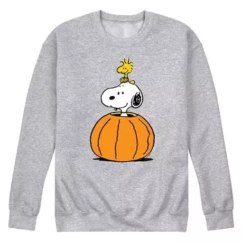 Мужской флисовый свитшот Peanuts Snoopy Woodstock Pumpkin Licensed Character, цвет Gray Heather