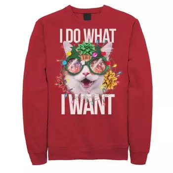 Мужской флисовый свитшот с круглым вырезом Sassy Christmas Cat Licensed Character