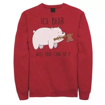 Мужской флисовый топор с топором Cartoon Network Bare Bears Ice Bear Take Care Of It Licensed Character, красный
