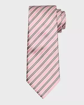 Мужской галстук в полоску из шелка шелковицы и хлопка ZEGNA, цвет Medium Pink