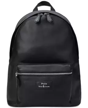 Мужской гладкий кожаный рюкзак Polo Ralph Lauren, черный