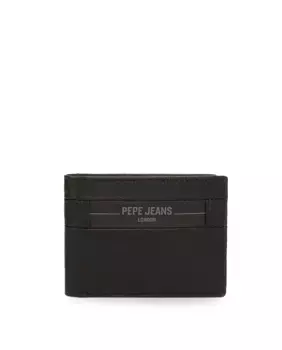 Мужской горизонтальный кожаный кошелек-флажок черного цвета Pepe Jeans