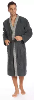 Мужской халат Egeria "Bruno" (1 штука), кимоно с полосатой каймой, 100% хлопок, антрацит
