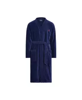Мужской халат-кимоно из мягкого велюра и хлопка для сна Polo Ralph Lauren, синий