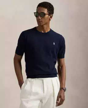Мужской хлопковый джемпер с круглым вырезом и короткими рукавами Polo Ralph Lauren, синий