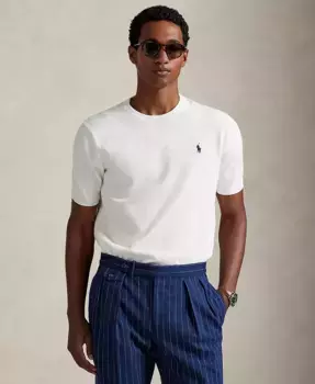 Мужской хлопковый джемпер с круглым вырезом и короткими рукавами Polo Ralph Lauren, белый